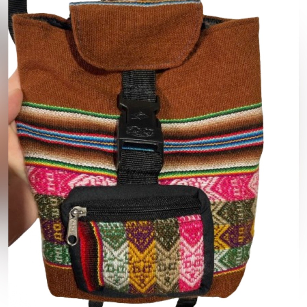 Navajo inspired brown canvas mini backpack